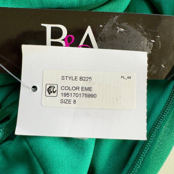 Betsy & Adam Emerald Green Helen Long Chiffon Ruffle Halter Neck Dress Size8 NEW - Picture 14 of 16